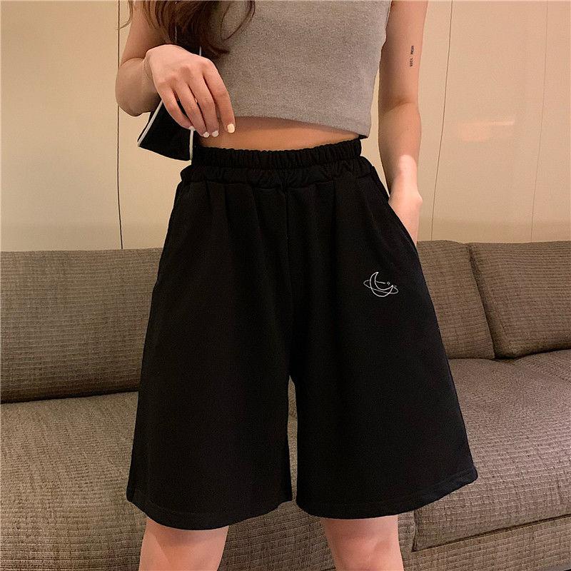Bông Tai Kẹp Thun Cao Cấp Mặt Trăng Quần Short Thêu Aó Thể Thao Mùa Hè BF Giày Chạy Bộ Quần Short Nữ Biker Quần Baggy Ngắn