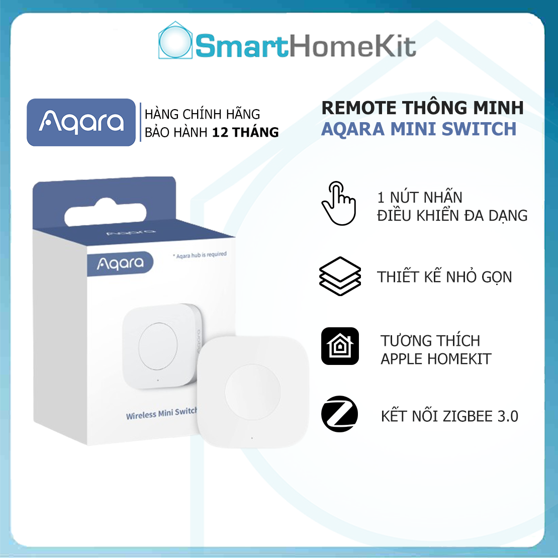 Nút nhấn không dây Aqara Wireless Mini Switch Quốc Tế - Hàng Chính Hãng