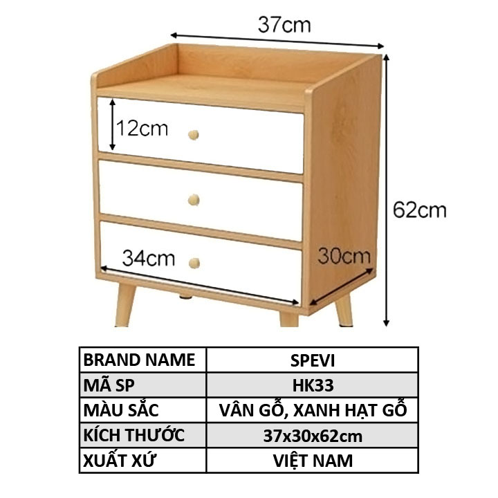 Tủ Kệ Để Đầu Giường 3 Ngăn FIVO Mã FT33 Tiện Lợi Cho Phòng Ngủ, Phù Hợp Cho Mọi Kiểu Nhà, Gỗ MDF Phủ Melamine Chống Trầy Xước Và Chống Nước Bề Mặt