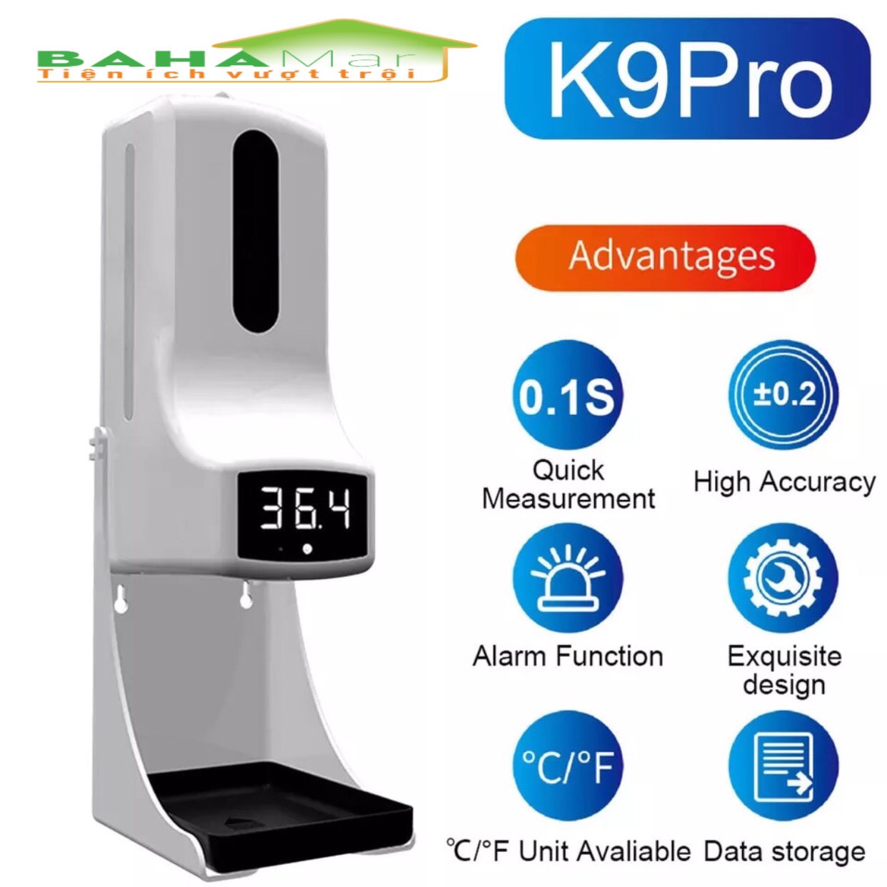 MÁY TÍCH HỢP 2 TRONG 1 ĐO NHIỆT ĐỘ VÀ PHUN CẢM ỨNG RỬA TAY KHỬ TRÙNG TỰ ĐỘNG K9Pro BAHAMAR