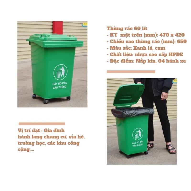 Thùng rác nhựa công cộng 60L - 4 bánh xe