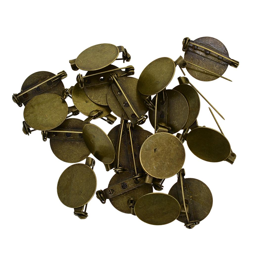 20x Round Brooch Base Blank Tray with Safety Pin Back DIY Jewelry Making Accessories