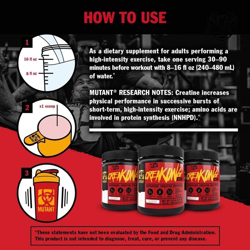 Creatine Mutant Creakong 30 serving - Tăng Sức Mạnh, Sức Bền Giảm Mệt Mỏi Trong Tập Luyện 300g