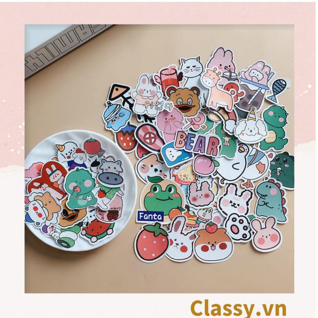 Sticker trang trí mix ngẫu nhiên, dán laptop, điện thoại, sổ, bình nước nhiều họa tiết hoạt hình Classy PK1559