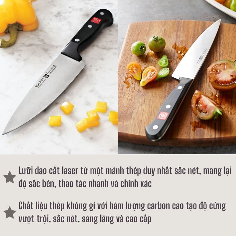 Dao Nhà Bếp Chuyên Thái Thép Không Gỉ Cao Cấp WUSTHOF Gourmet Lưỡi Dài 18cm Cán Nhựa POM Cao Cấp - Made In Solingen Đức