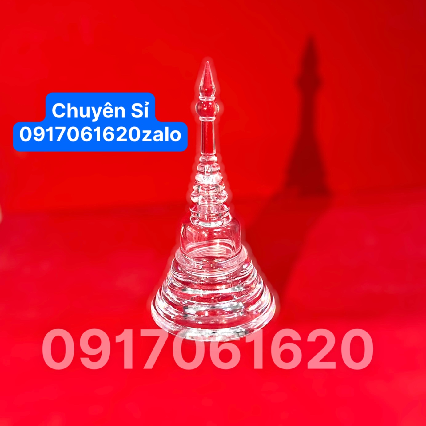 Tháp XÁ LỢI PHẬT GIÁO, Đựng Hạt Xá Lợi Đặt Bàn Thờ Phật Kiểu Hình Chữ A Chất Liệu Nhựa Thuỷ Tinh - Cao 9,5Cm