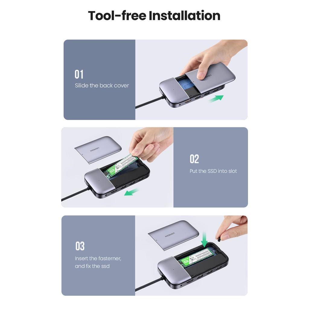 Bộ chuyển USB type C ra 3 cổng USB 3.1 Gen2 + HDMI + PD 100W + cấp nguồn DC + SSD M.2 NGFF Docking Station CM296 70449 - Hàng chính hãng