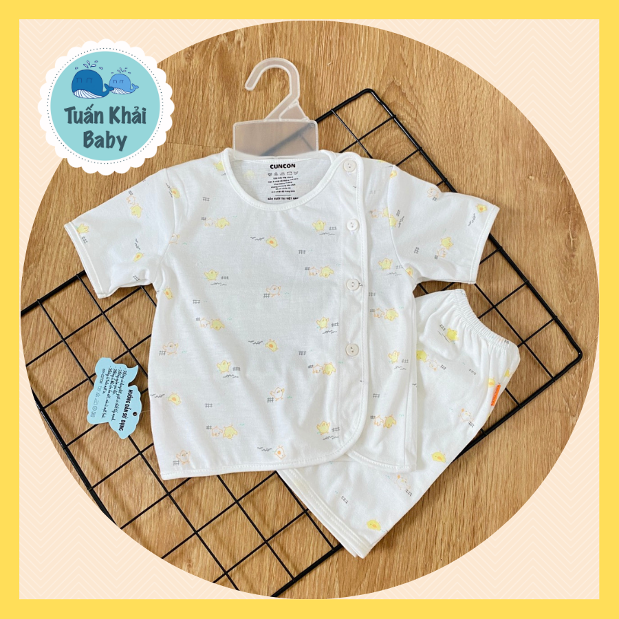 Bộ Quần Áo sơ sinh (1bộ) cotton cao cấp CUNCON | Mẫu Tay Ngắn Họa Tiết Cài Lệch | Size 1,2,3 cho bé sơ sinh - 9kg