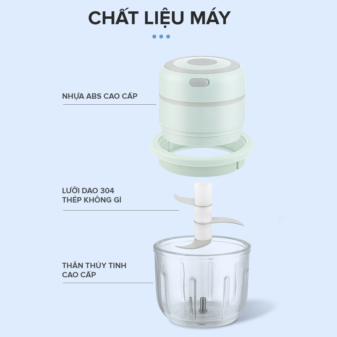 Máy xay đa năng mini sạc pin Tsuki TS-SR01-B2 dung lượng 1200 mAh, xay hành tỏi, gia vị, xay tiêu, làm nước chấm nhanh chóng - Hàng chính hãng