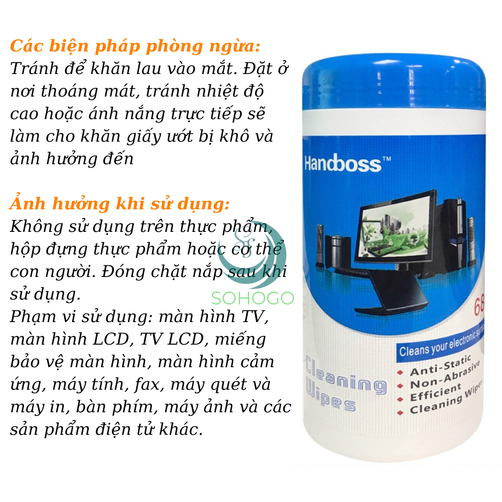 Khăn lau màn hình đa năng 68 miếng-Khăn vệ sinh đa năng dùng lau kính, bàn phím, chuột máy tính, màn hình LCD, màn hình máy tính, điện thoại,… Hàng nhập khẩu