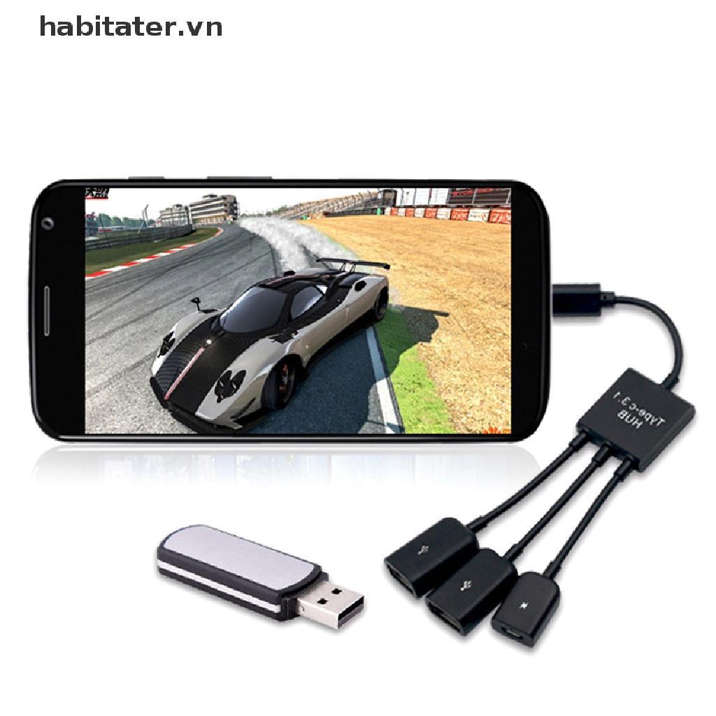 Dây Cáp OTG Chuyển Đổi 3 Trong 1 Micro USB Type C Sang Hai Cổng USB 2.0