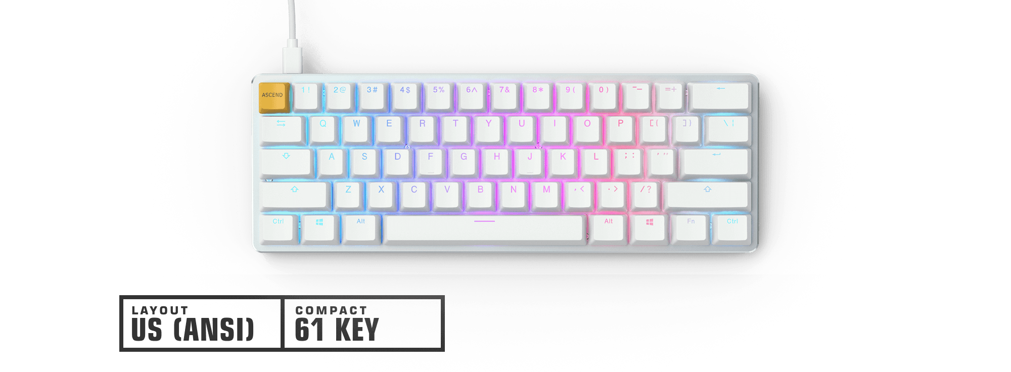 Bàn phím cơ Glorious GMMK RGB White Ice Compact (Gateron Brown switch / Hot Swap) - Hàng chính hãng