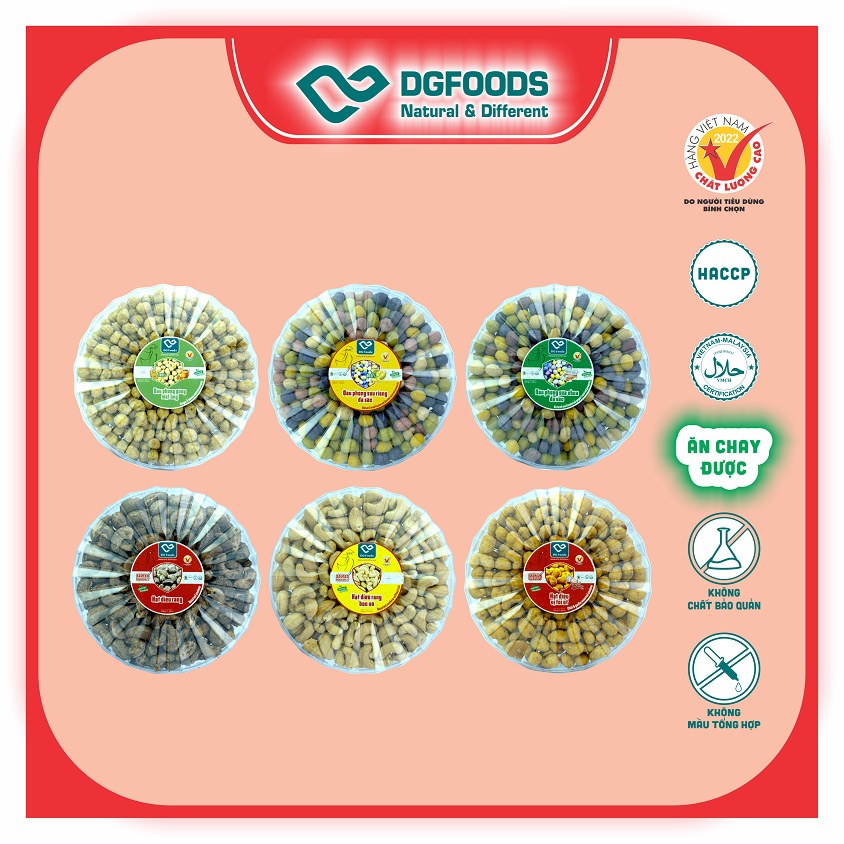 Hạt Điều Rang Dgfoods 320g/hộp tròn Sun, HVNCLC, Haccp, Halal, Ăn chay, Ăn kiêng, Đặc sản Cần Thơ, hạt điều Bình Phước, hạt dinh dưỡng, quà Tết, hàng Tết, quà tặng, quà tặng cao cấp