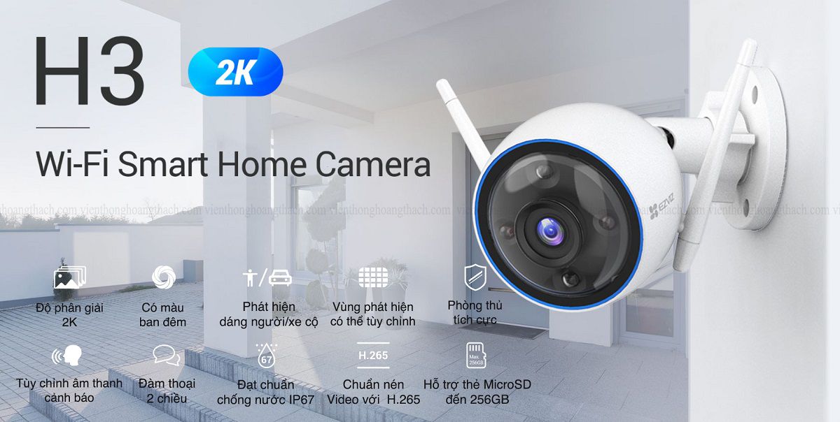 Camera Wifi Ezviz H3 5.0Mp ~ Chuẩn 3K Quan sát ngoài trời có màu ban đêm - Hàng chính hãng Anh Ngọc phân phối
