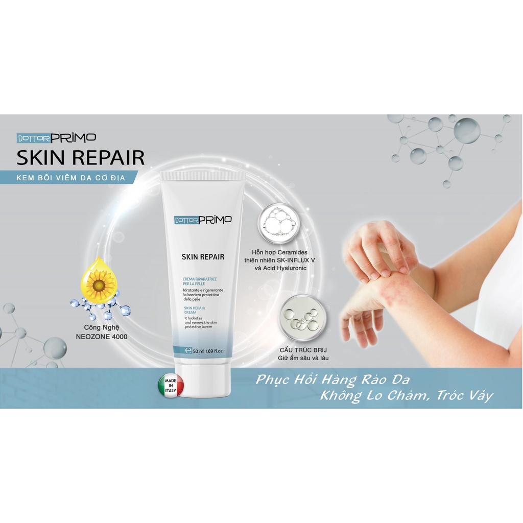 Kem Bôi Viêm Da Cơ Địa, Chàm Da, Eczema, Da Nứt Nẻ DottorPrimo Skin Repair - Giảm Mẩn Ngứa, Thô Ráp (Tuýp 20-50ml)