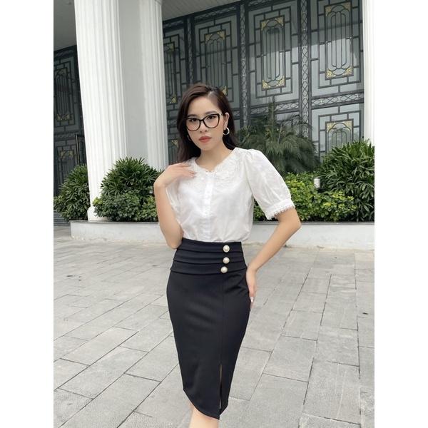 Áo sơ mi phối cổ ren to siêu hót hàng bán shop