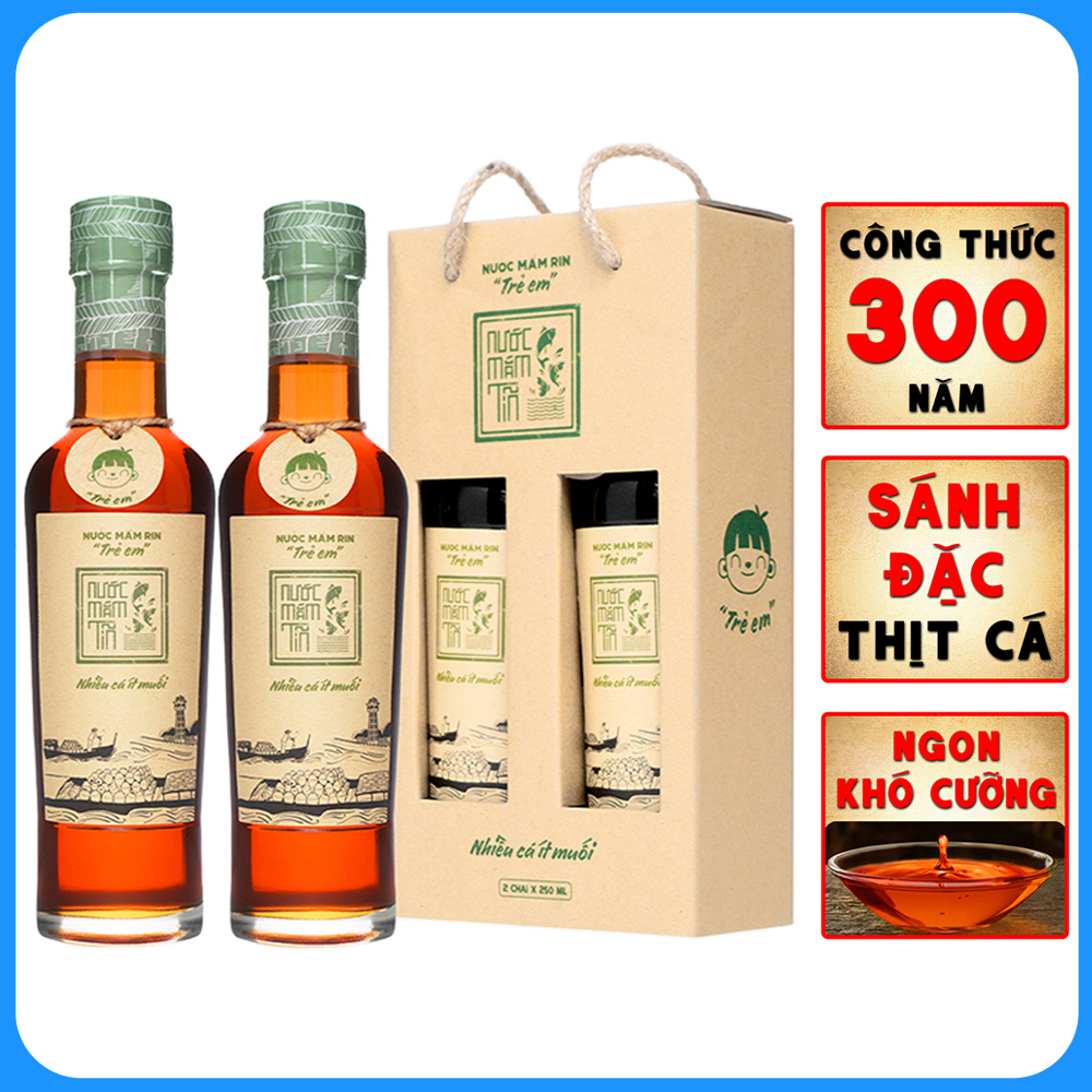 Đặc Sản Phan Thiết - Nước Mắm Tĩn Trẻ Em Cá Cơm Than Cặp 2 Chai 250Ml Không Chất Bảo Quản, An Toàn Cho Bé