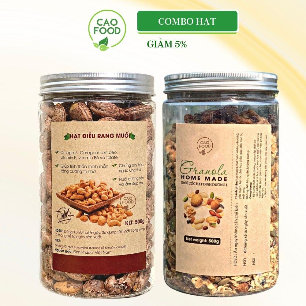 Granola siêu hạt và Hạt Điều rang muối size A cồ CAO Food - mỗi hủ 500gram