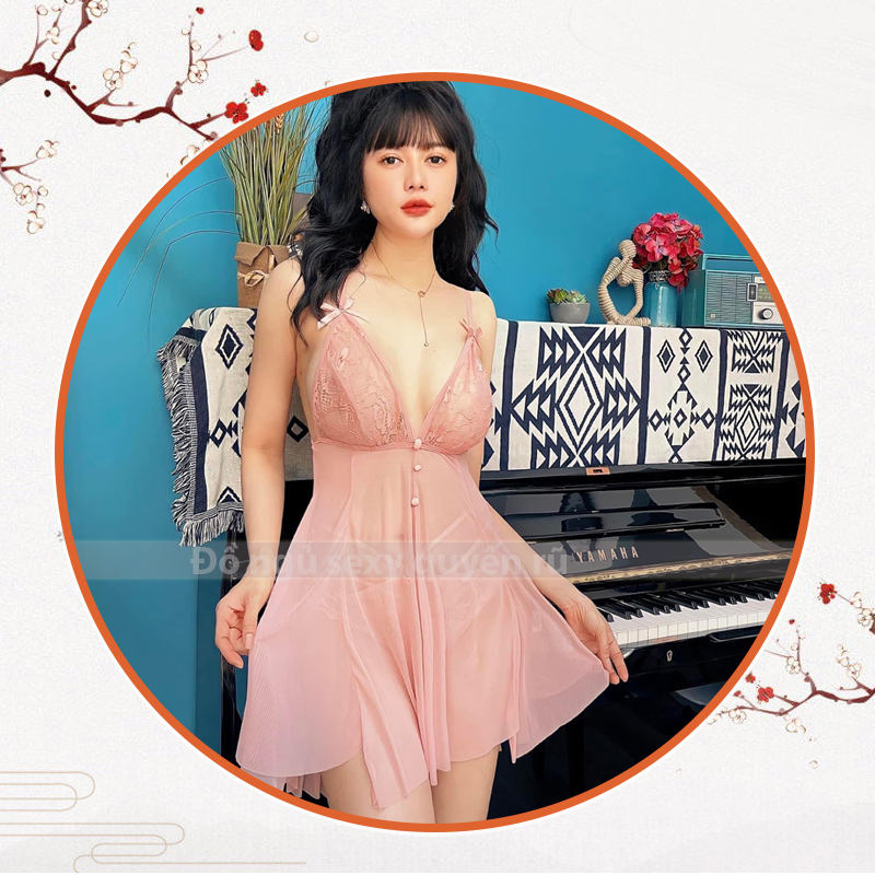 P24 Váy ngủ hai dây xuyên thấu chéo lưng sexy  - Đầm ngủ chéo lưng gợi cảm - Đồ ngủ sexy quyến rũ