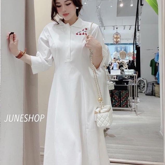 VÁY MAXI CHERRY TAY BỒNG- ĐẦM THUN COTTON TRẮNG LUNG LINH CAO CẤP - ĐẦM THUN TAY LỠ, DÁNG SUÔNG- tHỜI TRAG HÈ - NU STORE