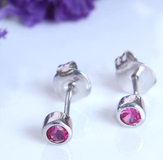 Bông tai bạc  nữ Pink level