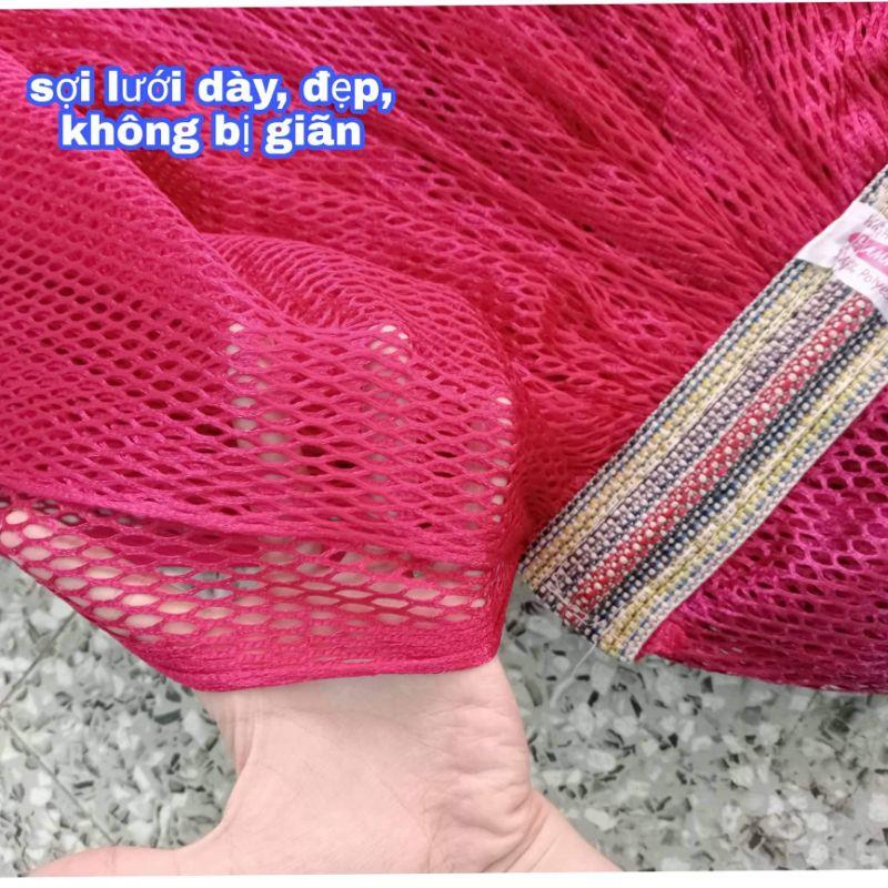 Võng lưới cán thép size lớn, Đầu cán 22cm Chất vải dày màu đỏ đô, Võng lưới cao cấp