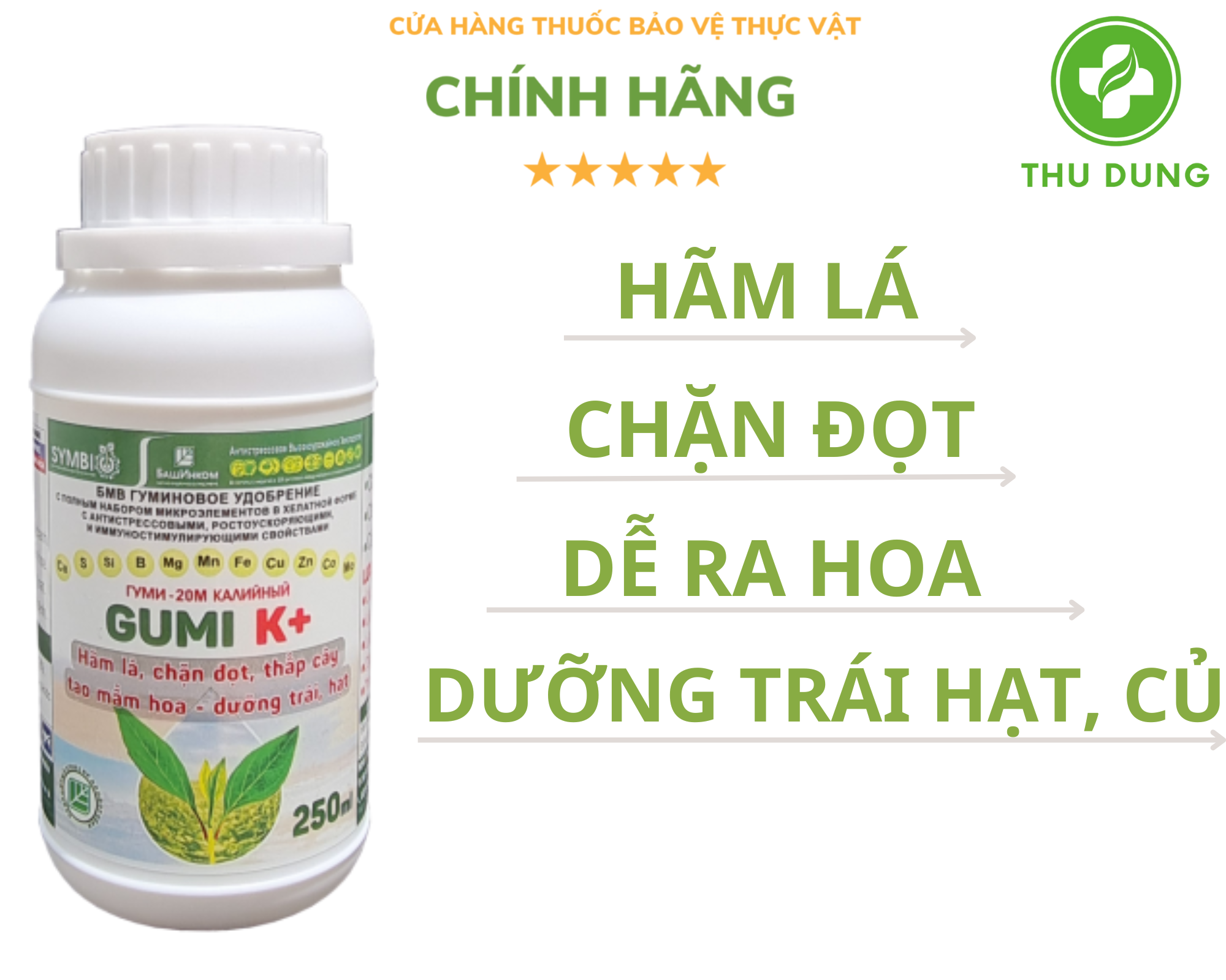 Gumi K+ 250ml Hãm lá, chặn đọt, giảm chiều cao cây. Giúp ra hoa, xuống củ, lúa trổ đồng loạt.