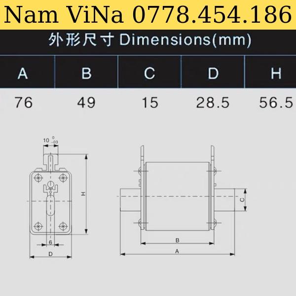 Bộ 3 Cầu chì Zhengrong NT00C RT16-00C gL 25A-160A, 500V~120kA