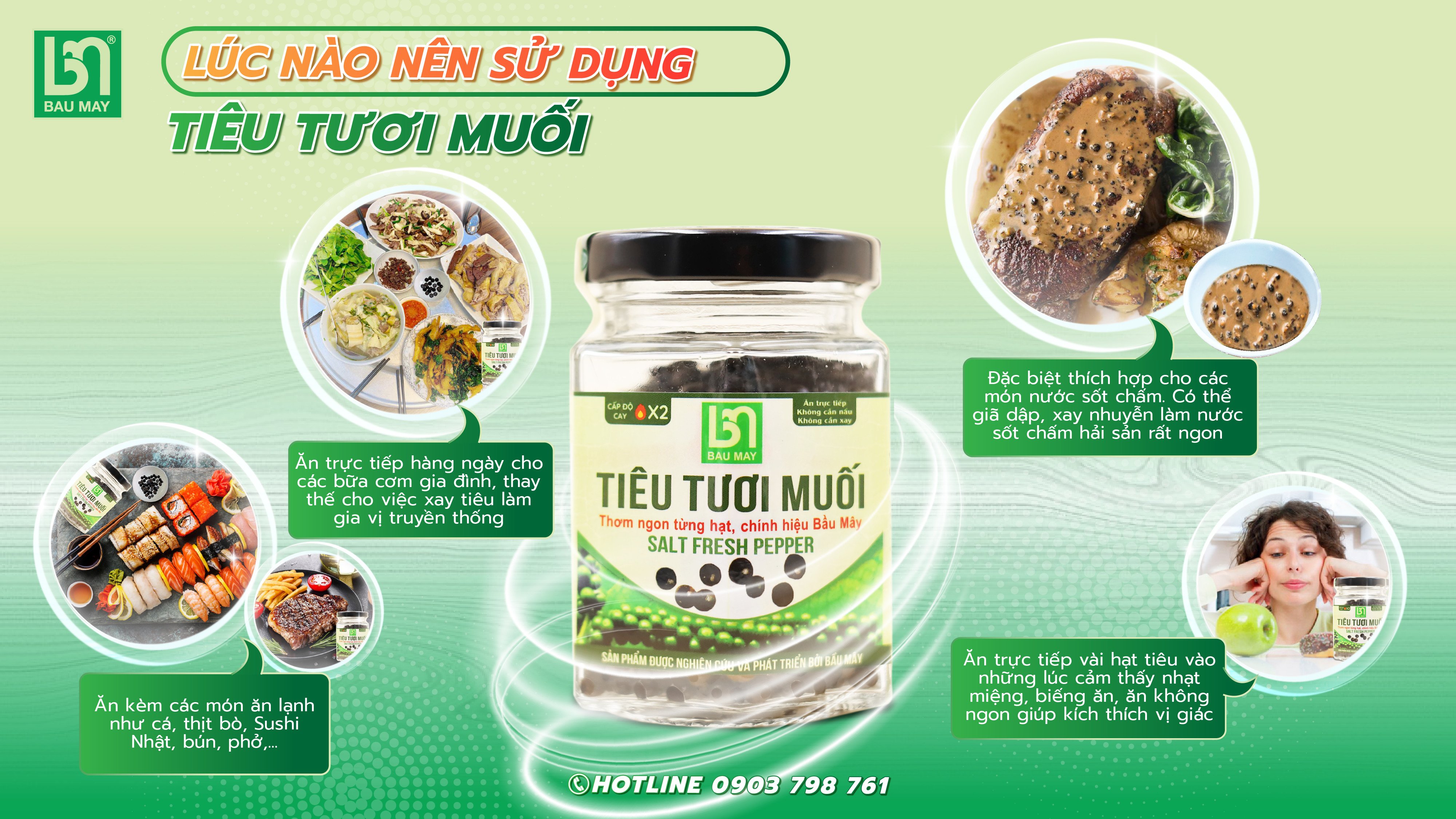 Tiêu tươi muối Organic Bầu Mây 50g - Giúp kích thích vị giác, giúp ăn ngon miệng hơn, cải thiện chức năng của hệ tiêu hoá