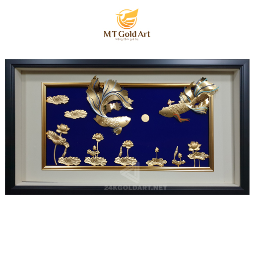 Tranh đôi cá hoa sen dát vàng 24k (50x90cm) MT Gold Art- Hàng chính hãng, trang trí nhà cửa, quà tặng dành cho sếp, đối tác, khách hàng, sự kiện.
