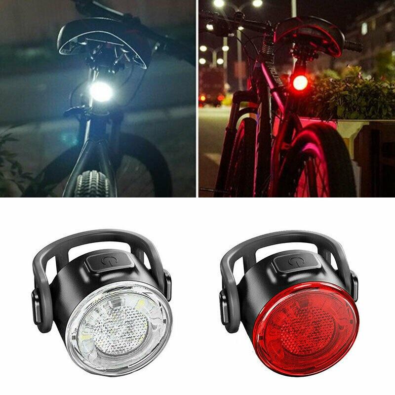 2pcs Mini LED Bicycle Headlamp and Tail Light USB Rechargeable Motorcycle Bike Light Waterproof Safety Warning Cycling Lights