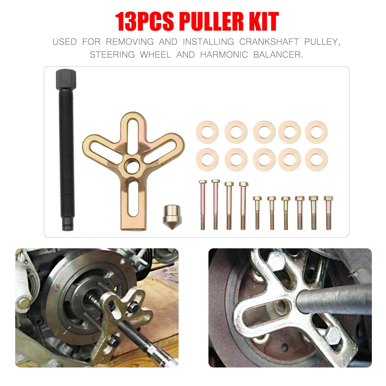 13Pcs Harmonic Balancer Puller Kit Steering Wheel Puller/Installer Crankshaft Pulley Tool for Automotive Repairs