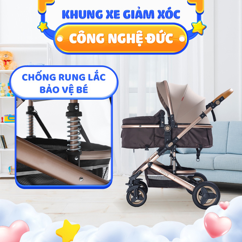 Xe đẩy kiêm nôi ru cho bé Kawaii Home, Xe đẩy 2 chiều có thể gấp gọn mang đi du lịch tiện lợi