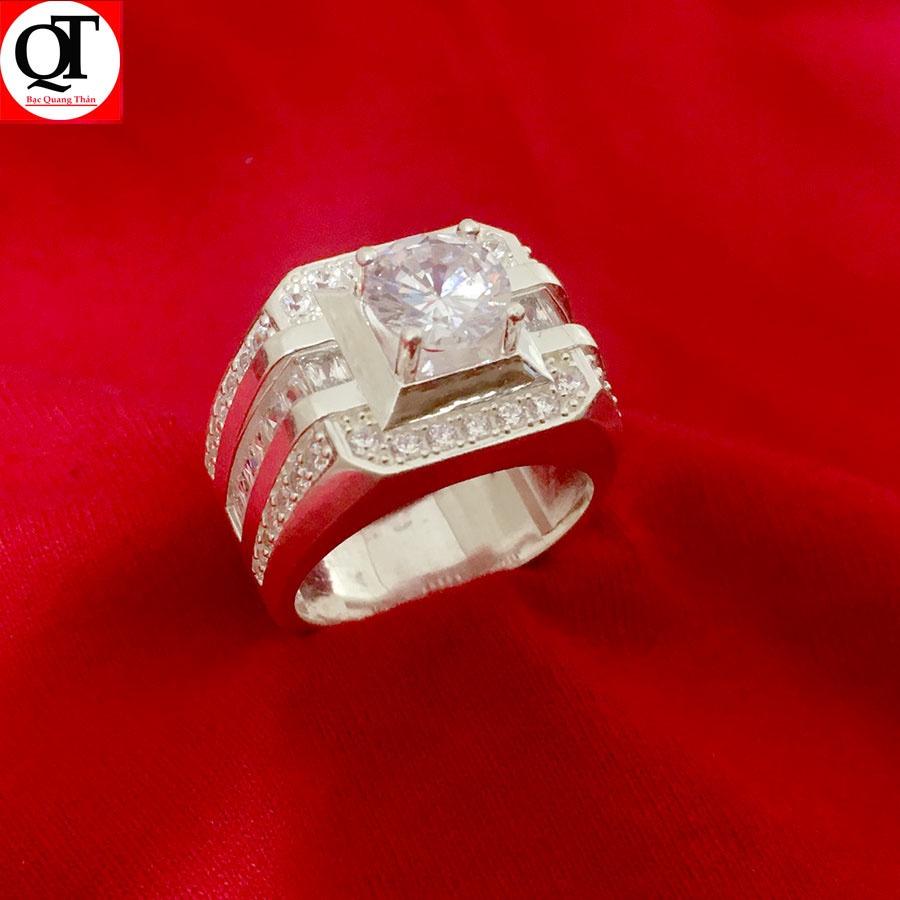 Nhẫn nam ổ cao gắn kim cương nhân tạo 6ly phong cách thanh lịch trang sức Bạc Quang Thản - QTNA33