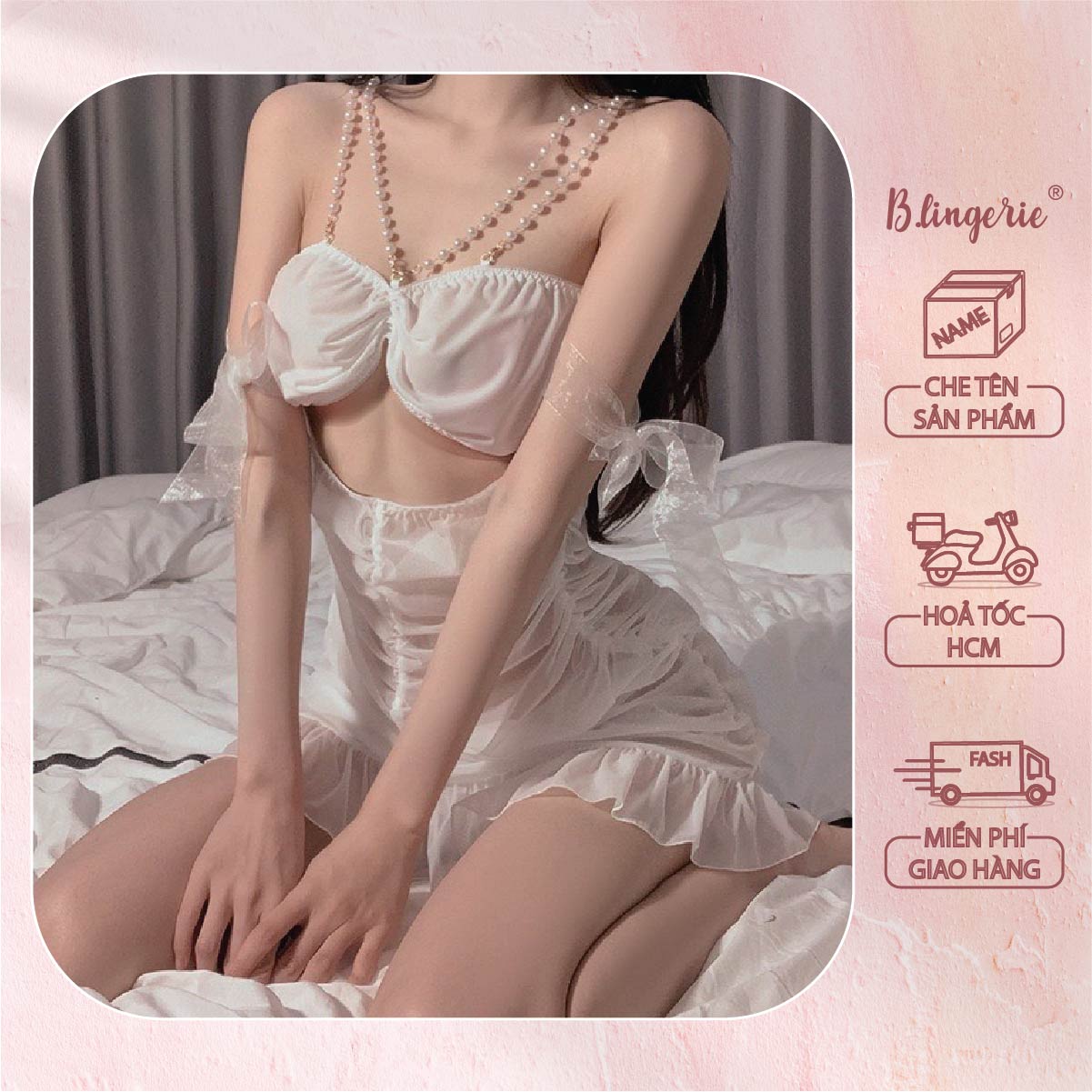 Váy Ngủ Dây Ngọc Trai Cúp Ngực - B.Lingerie