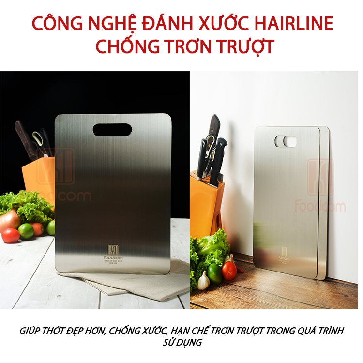 Combo 2 sản phẩm thớt inox 304 cao cấp Foodcom, chống ẩm mốc, kháng khuẩn rã đông thực phẩm nhanh chóng, an toàn vệ sinh bảo vệ sực khỏe cho gia đình bạn