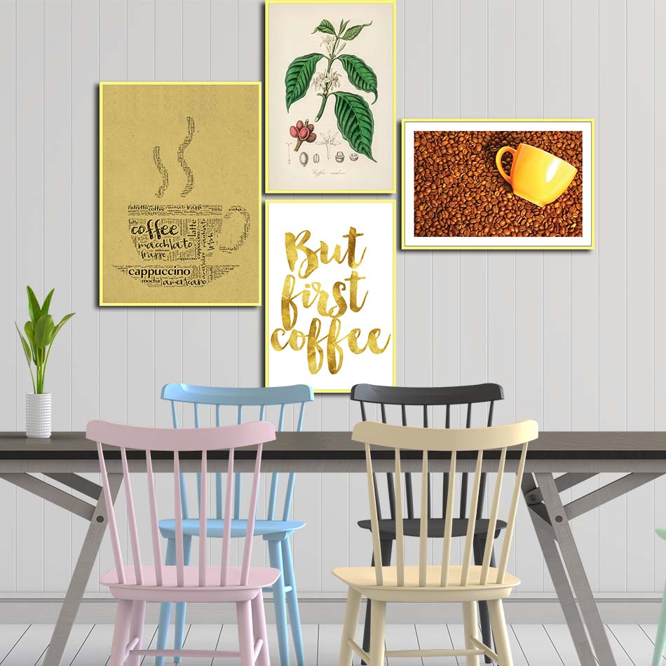 Bộ 4 tranh canvas treo tường Decor trang trí quán cafe, cổ điển, hiện đại - DC081