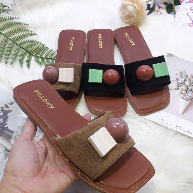 Dép quai ngang da lộn đế da