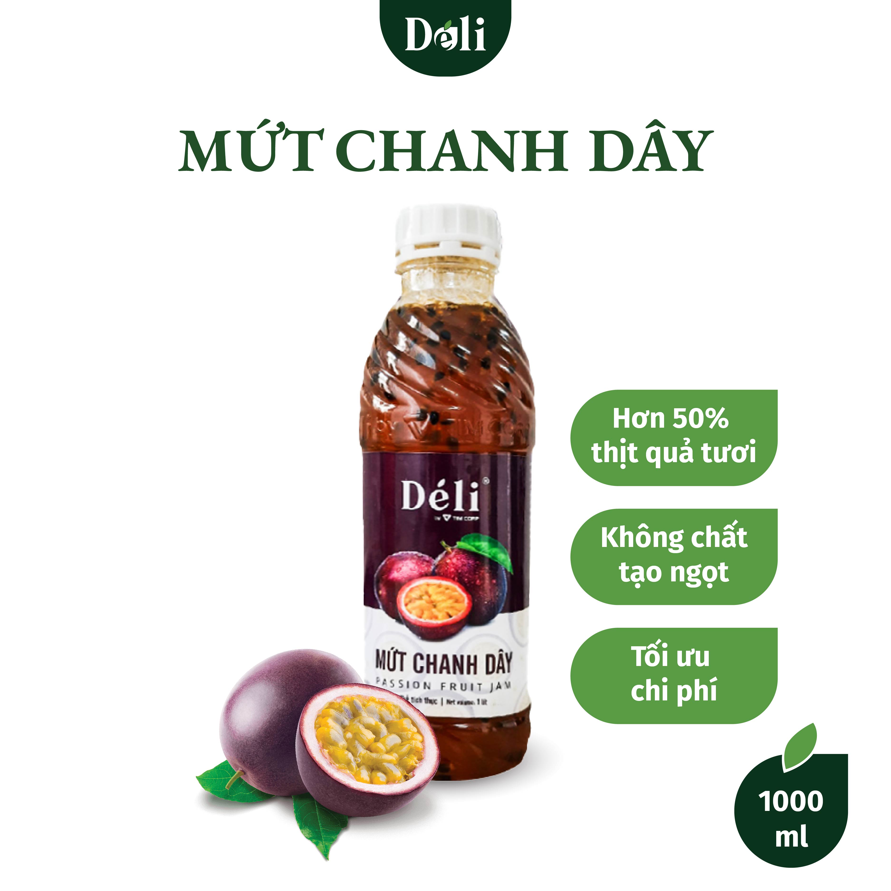 Mứt Chanh Dây Déli Chai 1L HSD: 18 tháng, nguyên liệu pha chế trà trái cây, soda,...