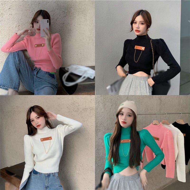 Áo Sweater Dệt Kim Cổ Lọ Tôn Dáng Cho Nữ