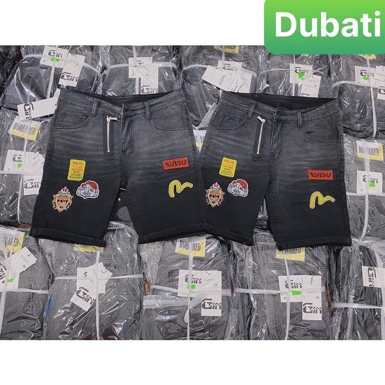 QUẦN SỌT SHORT LỬNG JEAN NAM CHẤT BÒ KIỂU KHÓA LỆCH ĐEN THÊU EVISU NHẬT BẢN HOT TREND 2022 DB-6691 - DUBATI FASHION