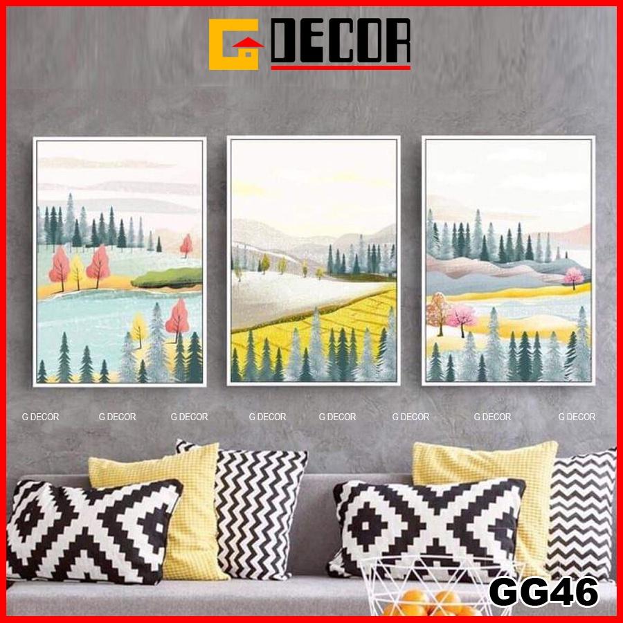 Tranh treo tường canvas khung gỗ 3 bức phong cách hiện đại Bắc Âu tranh phong cảnh trang trí phòng khách phòng ngủ 46