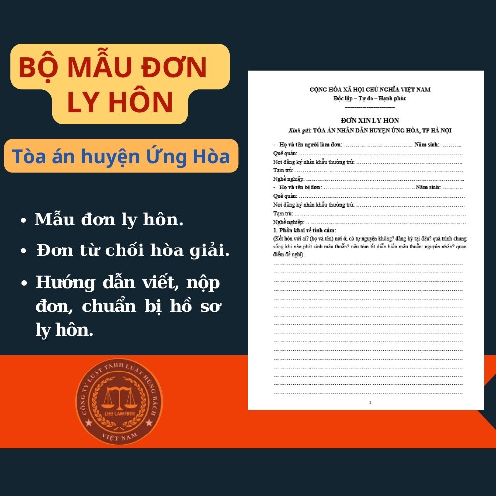 Mẫu đơn ly hôn của Tòa án huyện Ứng Hòa + tài liệu luật sư hướng dẫn chi tiết