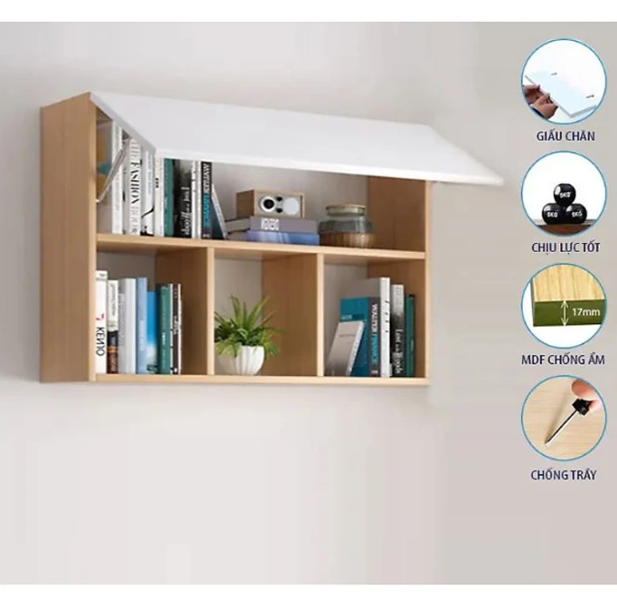 Tủ Sách Văn Phòng Treo Tường 3 Ngăn Có Cánh Tundo CTKT706 KT 100x65x24cm
