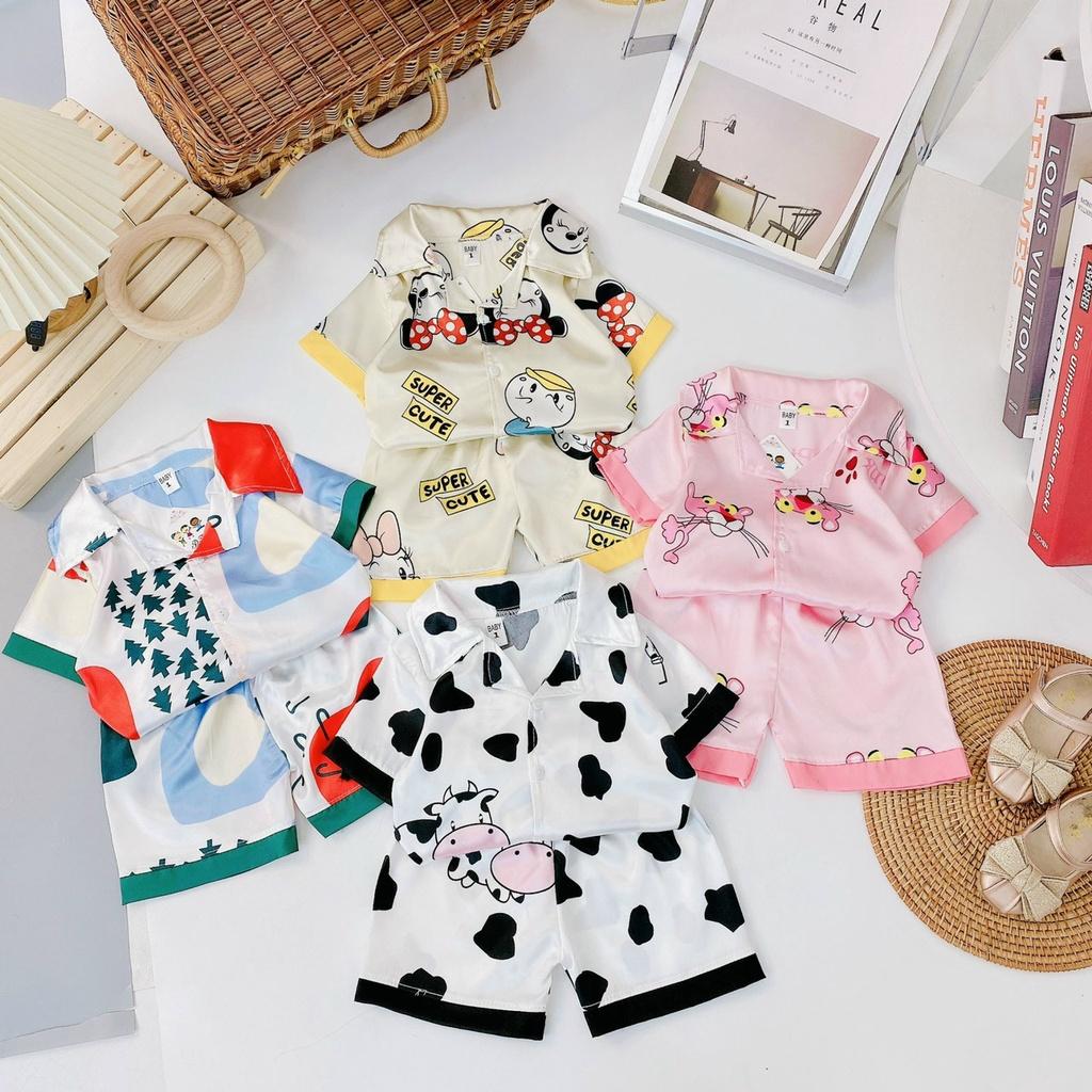 Bộ bé gái Bộ mặc nhà Pijama lụa bé gái Nhí và Đại 8-30kg XHN842