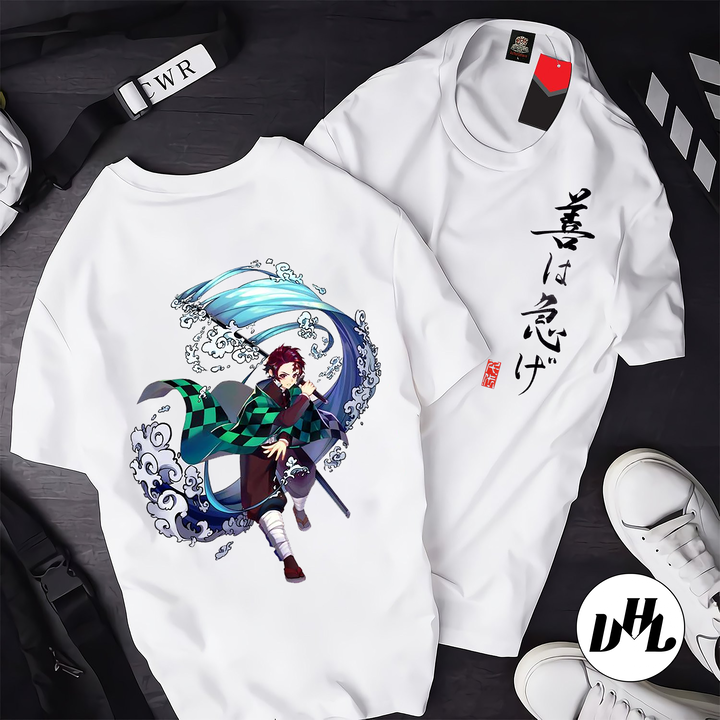 Áo thun trắng Anime, Manga Thanh g diệt quỷ Tanjiro 09, Unisex Nam Nữ có Size áo từ 25-95kg