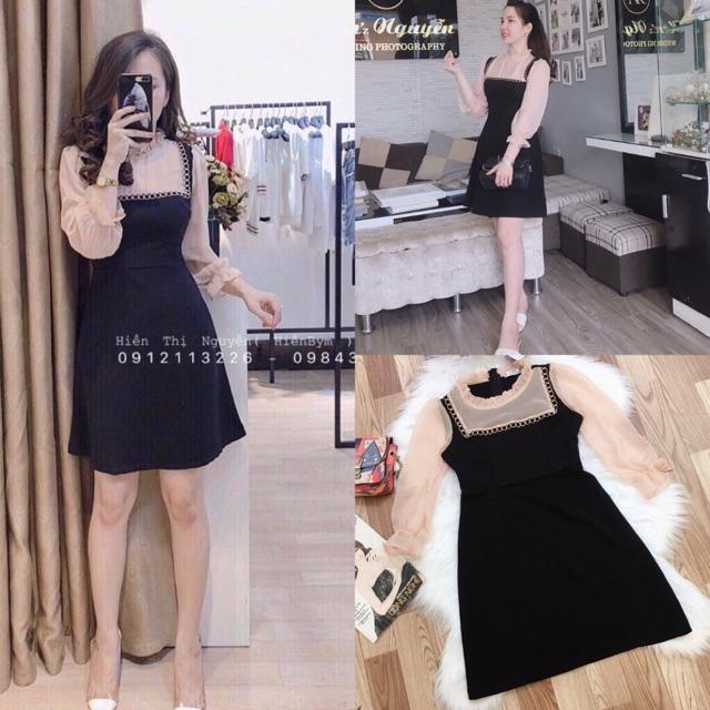 Đầm cổ bèo phối màu thời trang