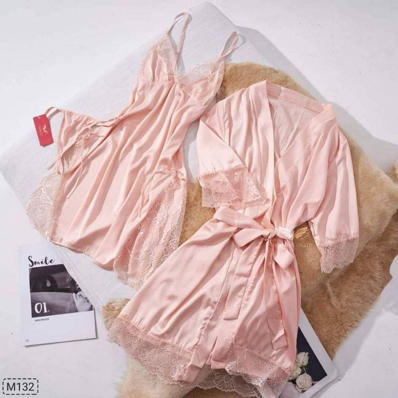 Hình ảnh Váy ngủ lụa hai dây phối ren xẻ tà mềm mại tặng kèm chip ren