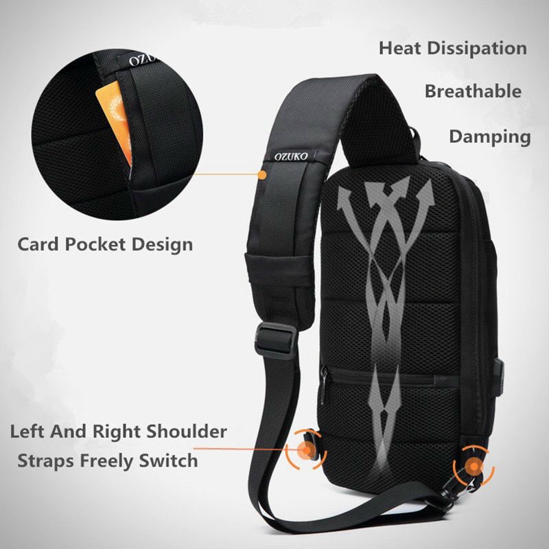Túi đeo chéo chống thấm nước, chống trộm có cổng USB thời trang nam