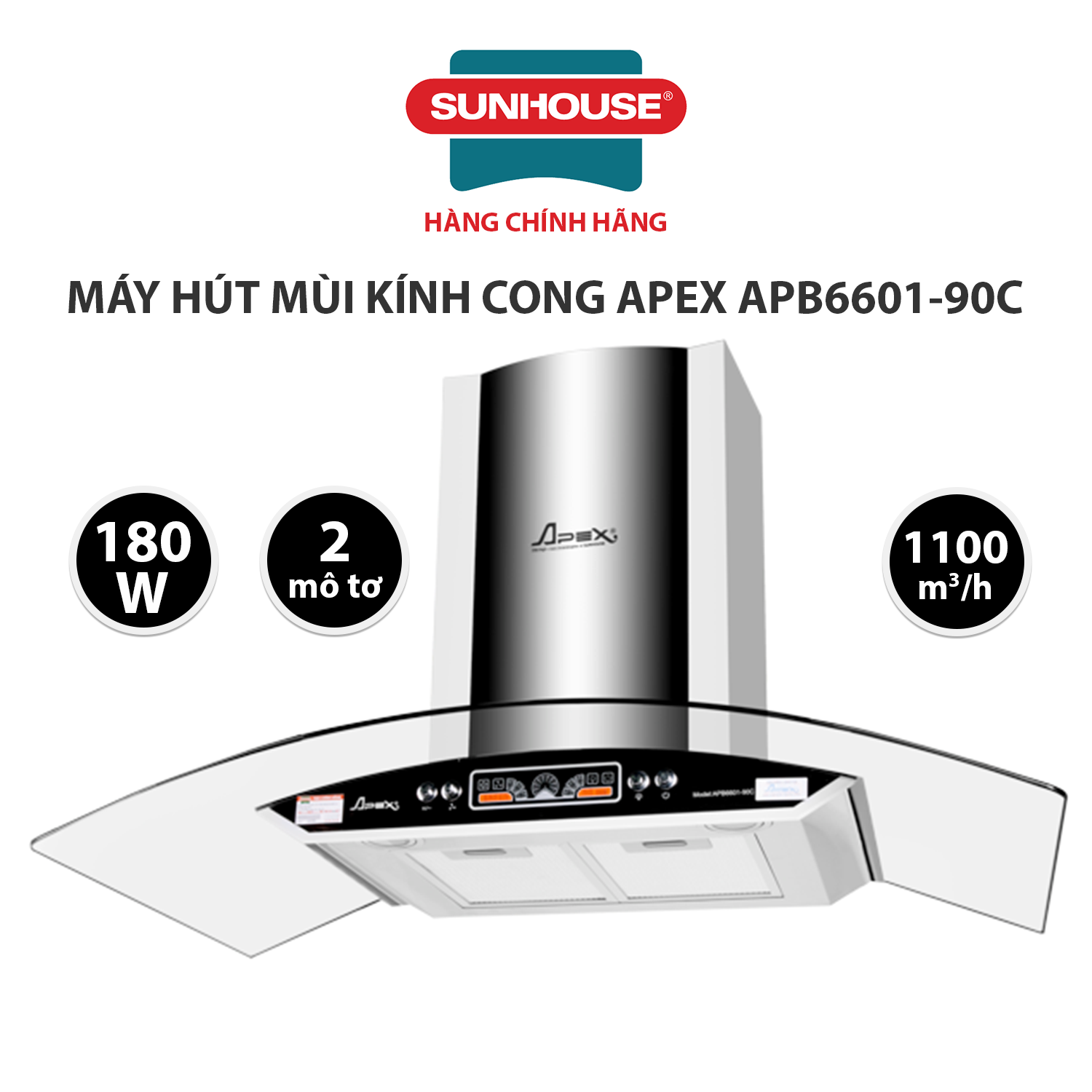 Máy Hút Mùi Kính Cong Sunhouse Apex APB6601-90C - Hàng chính hãng